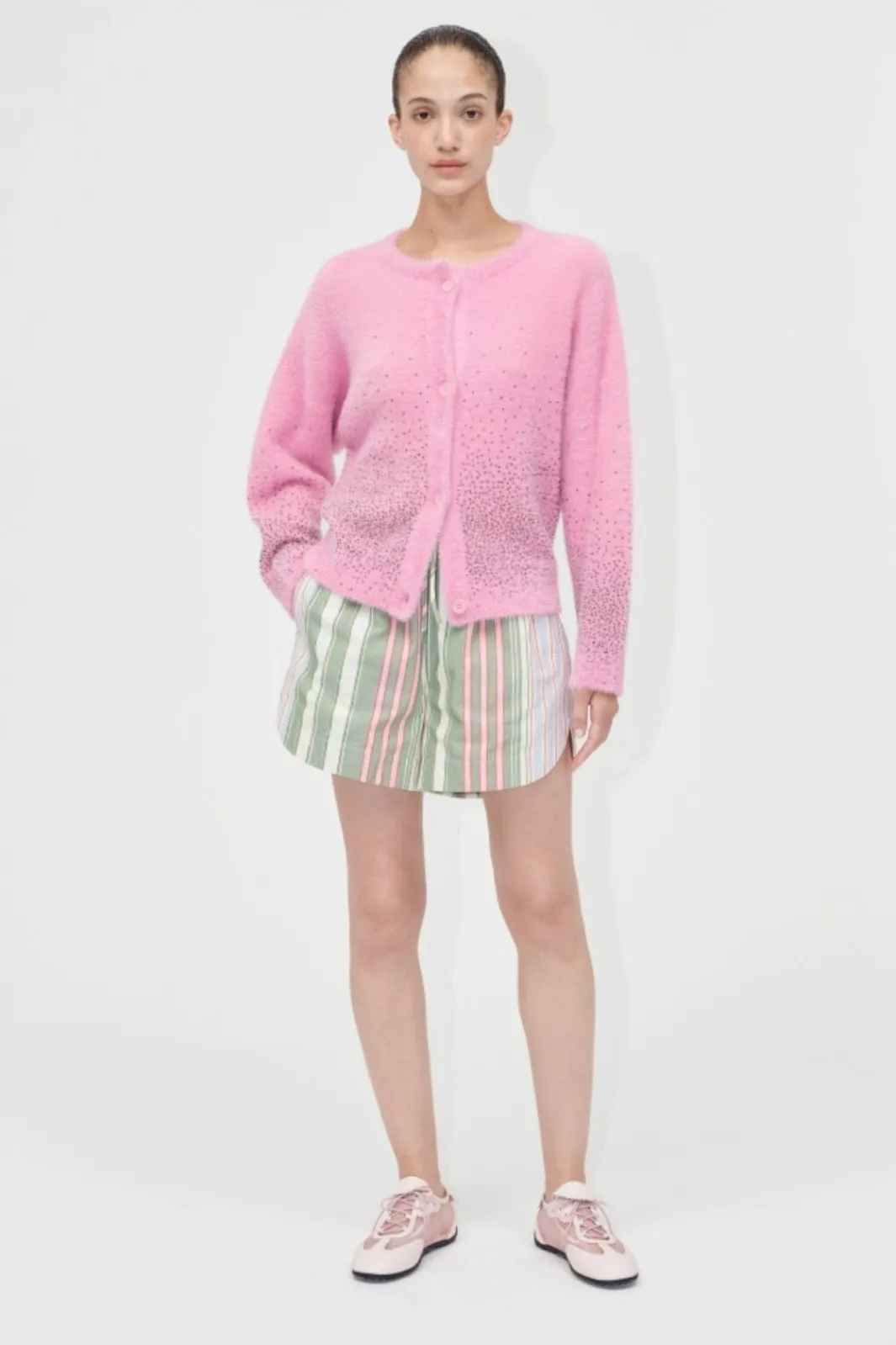 Best Stine Goya 2384 Beaded Fluffy Knit, Crewneck Cardigansg-pf25-k037-2384 Rose Blossom