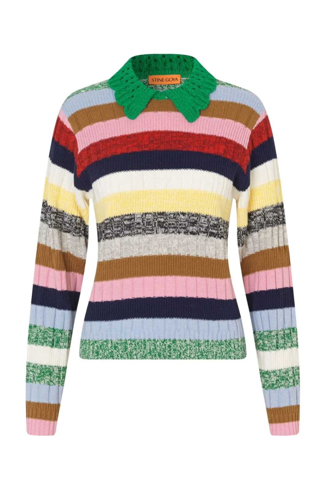 New Stine Goya 2386 Cotton Mix / Crochet Cotton, Mix Stripe Polo Collar Sweatersg-pf25-k033-2386 Stripes Mix