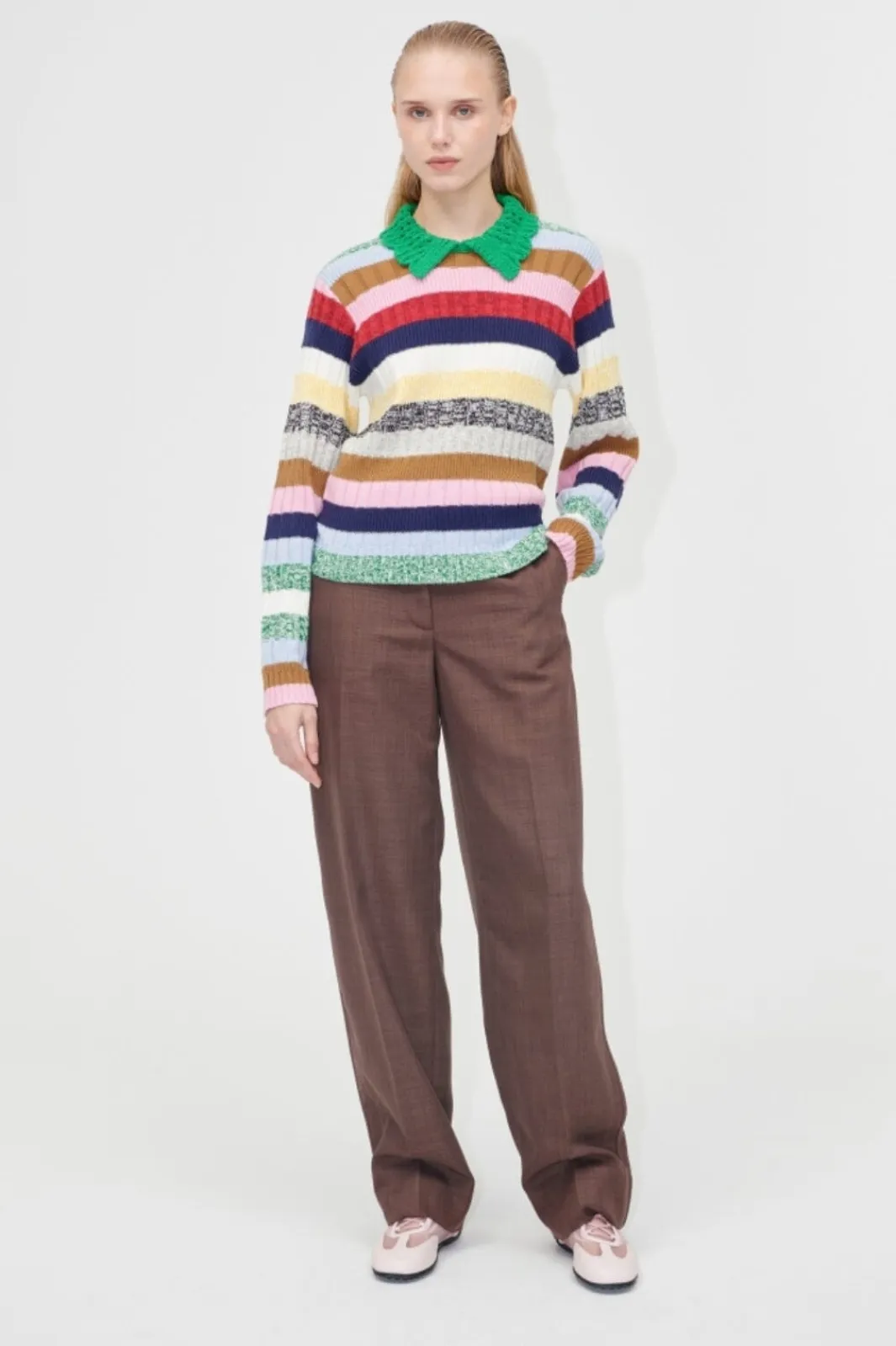 New Stine Goya 2386 Cotton Mix / Crochet Cotton, Mix Stripe Polo Collar Sweatersg-pf25-k033-2386 Stripes Mix