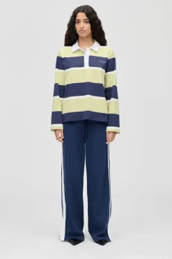 Clearance Stine Goya 2457 Heavy Dry Jersey / Cotton, Polo Long Sleeve Topsg-ps26-t120-2457 Yellow And Navy Blue Stripes