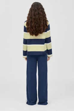 Clearance Stine Goya 2457 Heavy Dry Jersey / Cotton, Polo Long Sleeve Topsg-ps26-t120-2457 Yellow And Navy Blue Stripes
