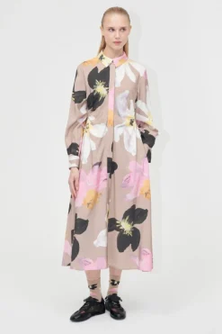 Online Stine Goya 2070 Light Fluid Ecovero, Waist Gather Shirt Midi Dresssg-pf25-d146-2070 Wild Flowers
