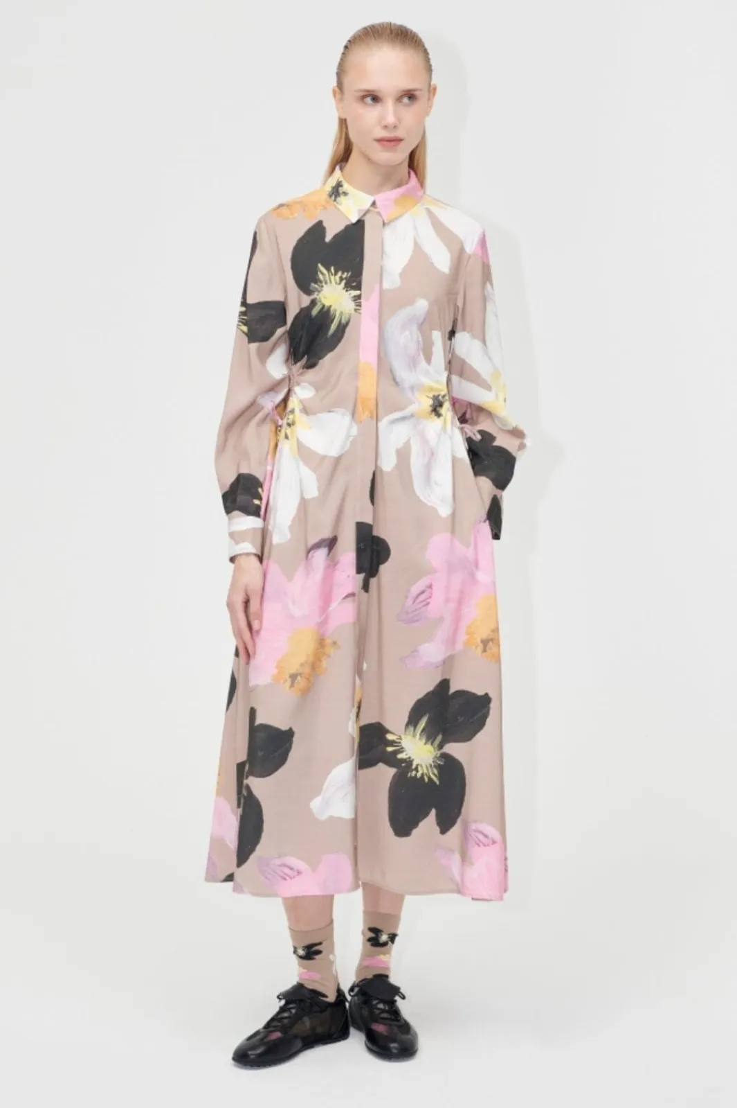 Online Stine Goya 2070 Light Fluid Ecovero, Waist Gather Shirt Midi Dresssg-pf25-d146-2070 Wild Flowers