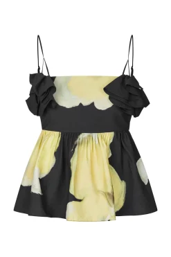 New Stine Goya 2450 Printed Viscose, Floral Peplum Topsg-ps26-t139-2450 Yellow Petunias
