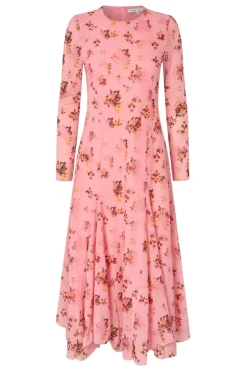 Sale Stine Goya 2408 Sheer Ruffling Jersey, Long Sleeve Ruffling Midi Dresssg-aw25-d161-2408 Pink Magnolias