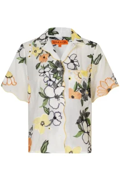 Best Stine Goya 2133 Tencel, Scalloped Short Sleeve Shirtsg-pf25-s027-2133 Wild Flowers Embroidery