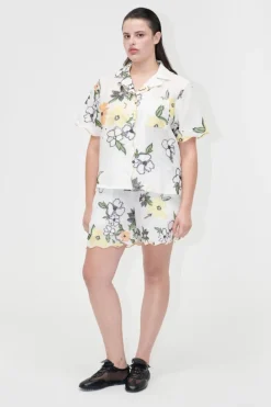 Best Stine Goya 2133 Tencel, Scalloped Short Sleeve Shirtsg-pf25-s027-2133 Wild Flowers Embroidery