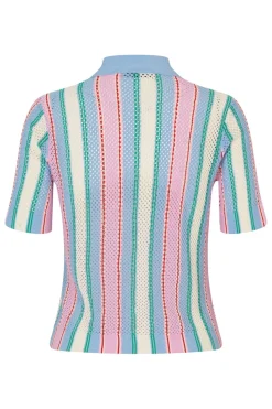 Clearance Stine Goya 2100 Tricot Knit, Short Sleeve Crochet Polosg-pf25-k038-2100 Pastel Stripes