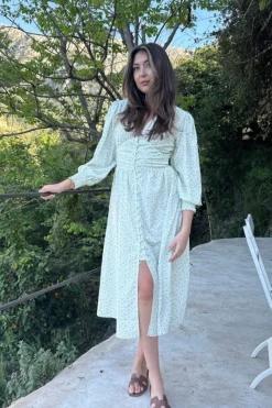 Online BYIC Adelic Long Dress gfsp Green Flower Stem Print