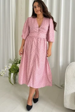 Outlet BYIC Adelic Long Dress pfsp Pink Flower Stem Print