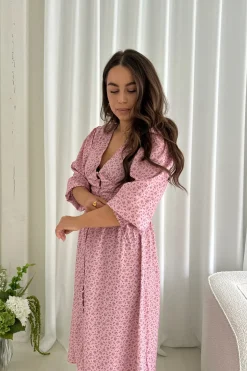 Outlet BYIC Adelic Long Dress pfsp Pink Flower Stem Print