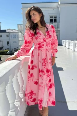 BYIC Adelic Long Dress apfp Abstract Pink Flower Print