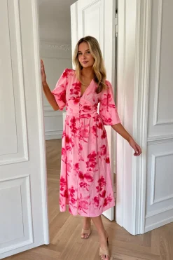 BYIC Adelic Long Dress apfp Abstract Pink Flower Print
