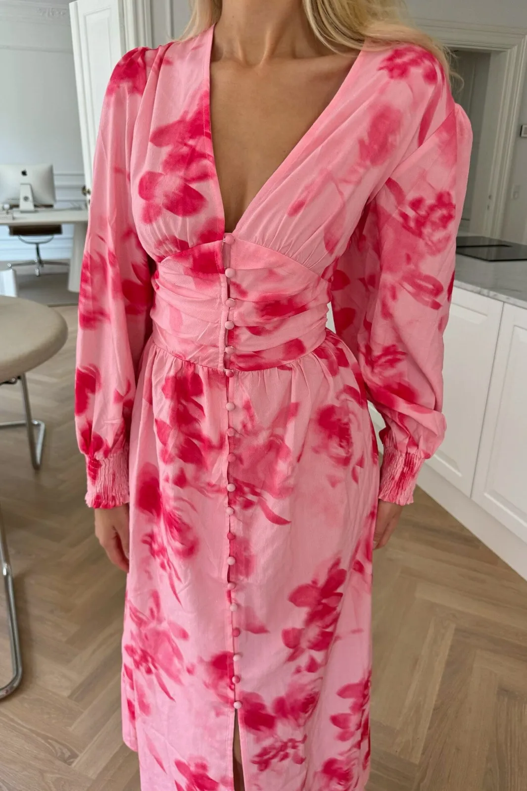 BYIC Adelic Long Dress apfp Abstract Pink Flower Print