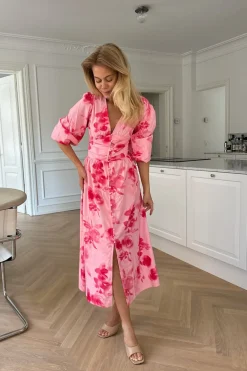 BYIC Adelic Long Dress apfp Abstract Pink Flower Print