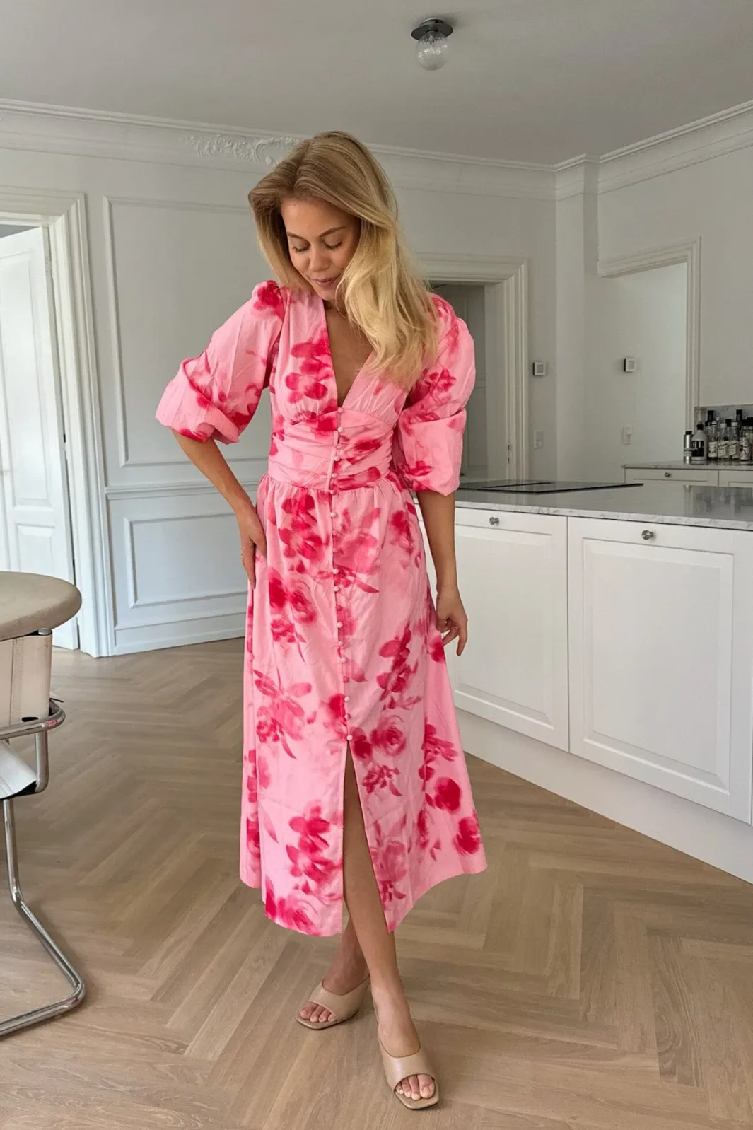 BYIC Adelic Long Dress apfp Abstract Pink Flower Print