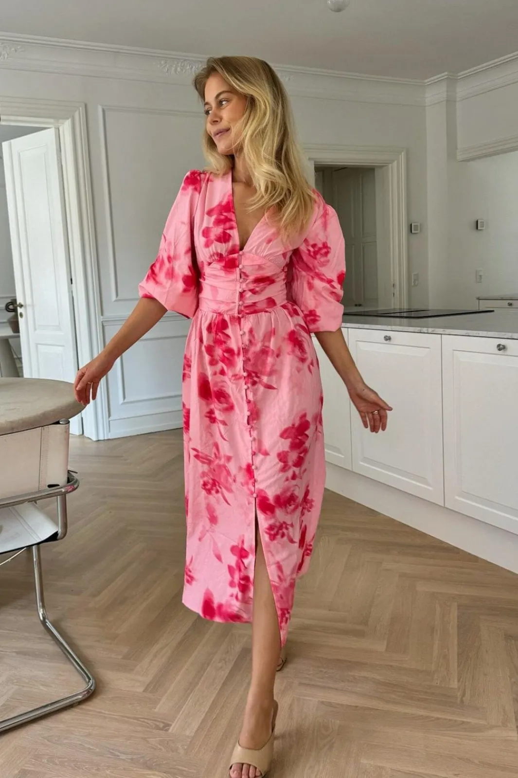 BYIC Adelic Long Dress apfp Abstract Pink Flower Print