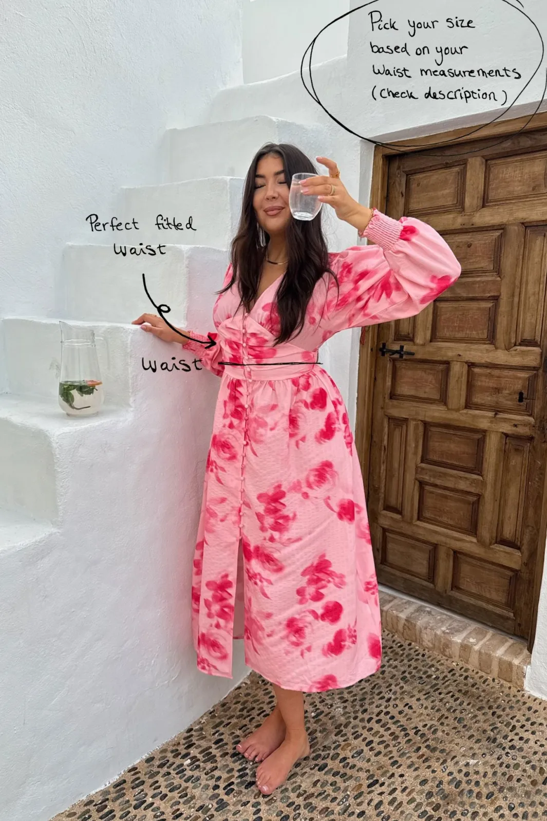 BYIC Adelic Long Dress apfp Abstract Pink Flower Print