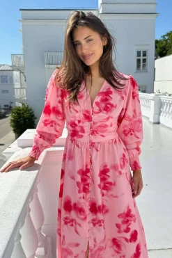 BYIC Adelic Long Dress apfp Abstract Pink Flower Print