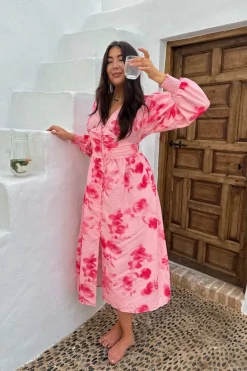 BYIC Adelic Long Dress apfp Abstract Pink Flower Print