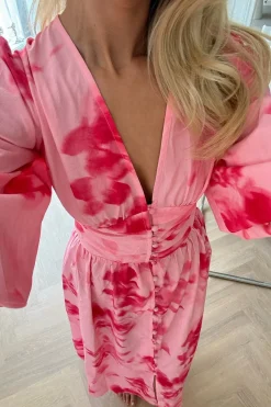 BYIC Adelic Long Dress apfp Abstract Pink Flower Print