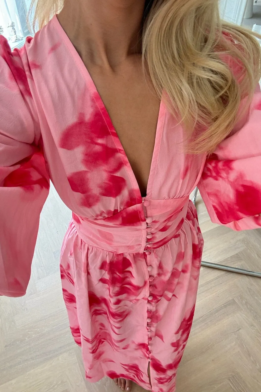BYIC Adelic Long Dress apfp Abstract Pink Flower Print