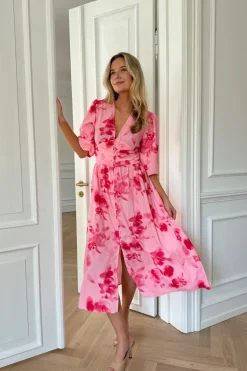 BYIC Adelic Long Dress apfp Abstract Pink Flower Print