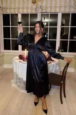 Online BYIC Adelic Long Dress A2327 Black Satin