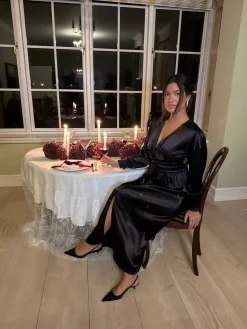 Online BYIC Adelic Long Dress A2327 Black Satin