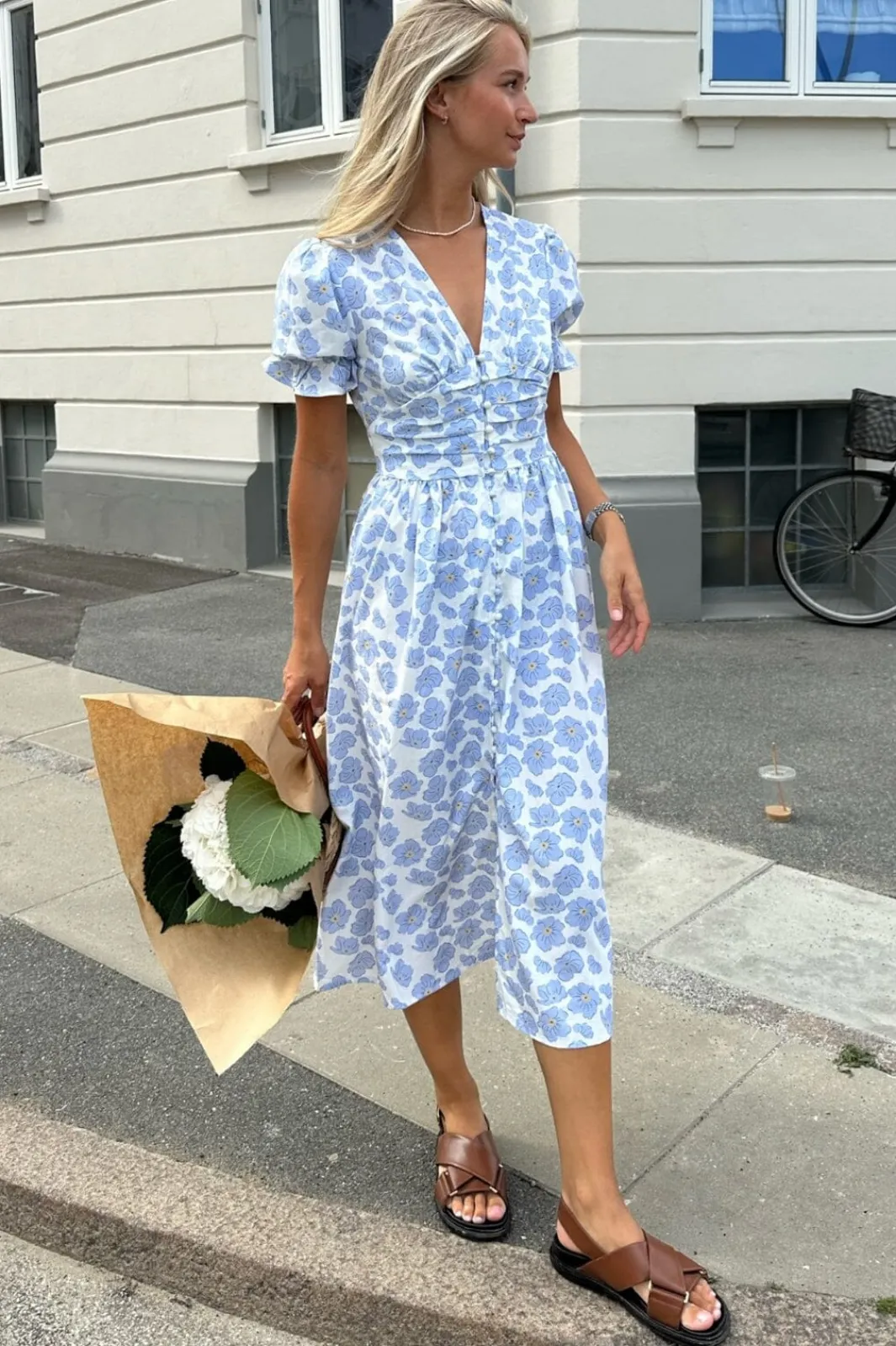 Discount BYIC Adelic Long Ss Dress bdf Blue Dazzling Flower