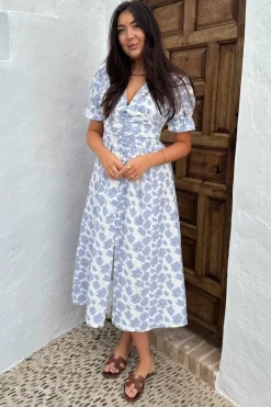 Discount BYIC Adelic Long Ss Dress bdf Blue Dazzling Flower