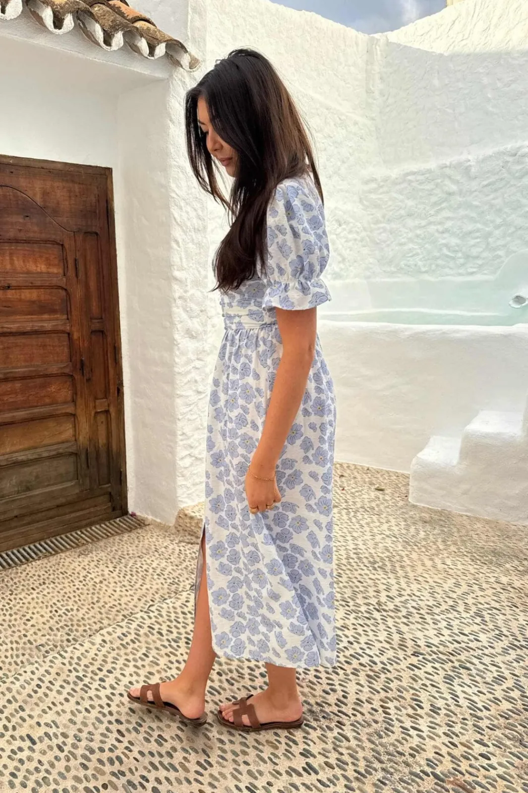 Discount BYIC Adelic Long Ss Dress bdf Blue Dazzling Flower