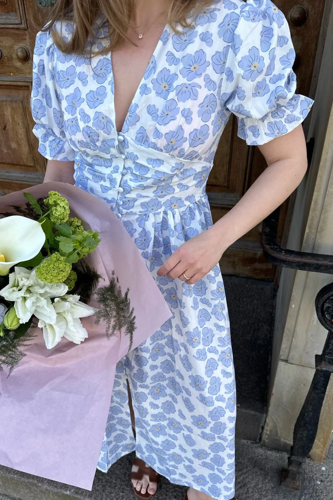 Discount BYIC Adelic Long Ss Dress bdf Blue Dazzling Flower