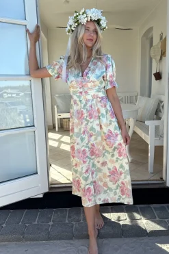 Clearance BYIC Adelic Long Ss Dress A2366 Pastel Garden