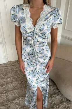 New BYIC Agneteic Long Dress A23810 Blue Hydrangea Print