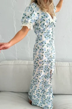 New BYIC Agneteic Long Dress A23810 Blue Hydrangea Print