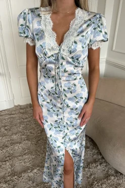 New BYIC Agneteic Long Dress A23810 Blue Hydrangea Print