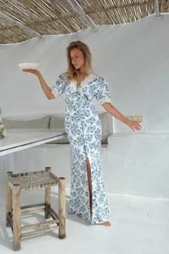 New BYIC Agneteic Long Dress A23810 Blue Hydrangea Print