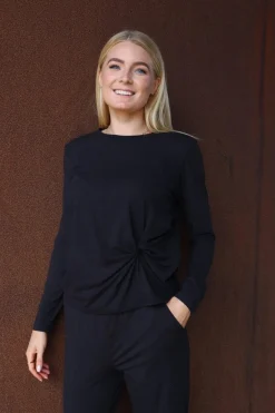 Clearance Liberte Alma-Ls-Twist-Tshirt 22148 Black Black Simili