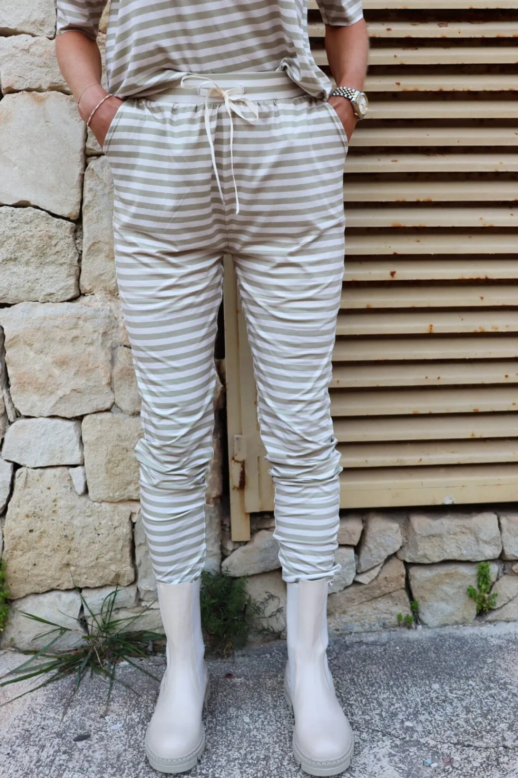 Hot Liberte Alma-Pants 9500 Sand Ivory Stripe