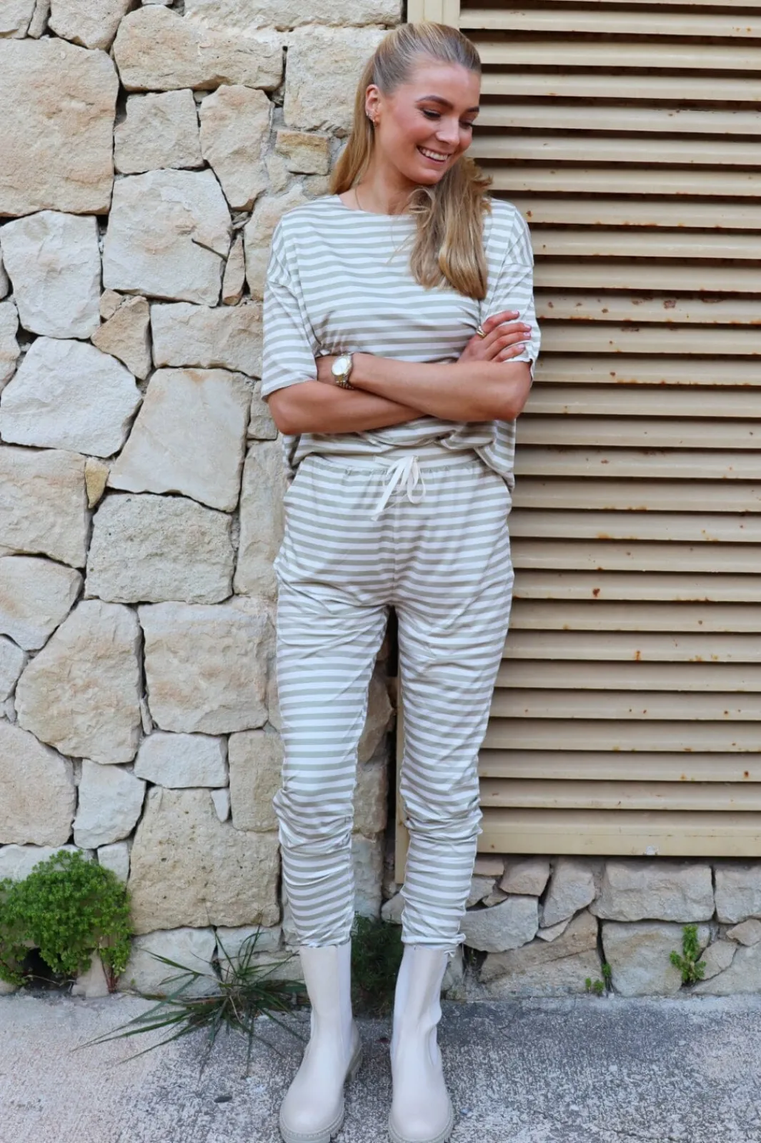 Hot Liberte Alma-Pants 9500 Sand Ivory Stripe