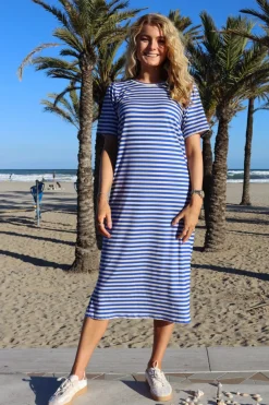 Online Liberte Alma-Tshirt-Dress 9562 Stripe Ivory Cobolt