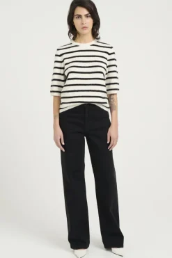 Discount Gestuz Alphagz Ss Tee Striped 106145 Ivory Black Striped