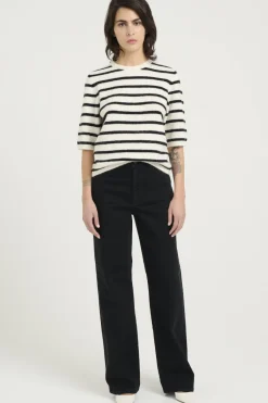 Discount Gestuz Alphagz Ss Tee Striped 106145 Ivory Black Striped