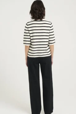 Discount Gestuz Alphagz Ss Tee Striped 106145 Ivory Black Striped