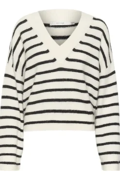 Sale Gestuz Alphagz V-Neck Striped 106145 Ivory Black Striped