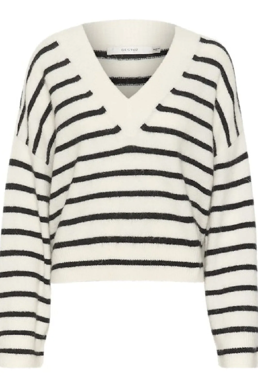 Sale Gestuz Alphagz V-Neck Striped 106145 Ivory Black Striped