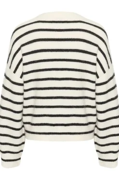 Sale Gestuz Alphagz V-Neck Striped 106145 Ivory Black Striped