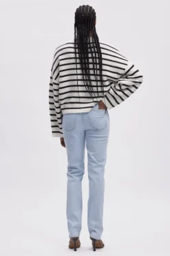 Sale Gestuz Alphagz V-Neck Striped 106145 Ivory Black Striped