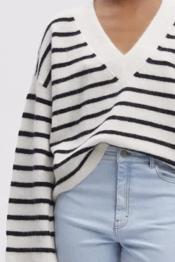Sale Gestuz Alphagz V-Neck Striped 106145 Ivory Black Striped